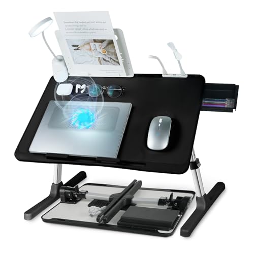 Image of iXTRA Adjustable Laptop Lap Desk with Cooling Fan USB Light for Adults 56x32cm,Black