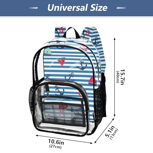 Girls Backpack Kids Boys Navy Blue Anchors Blue Stripe Clear Bag for Women Travel Approved Shoulder Bag4