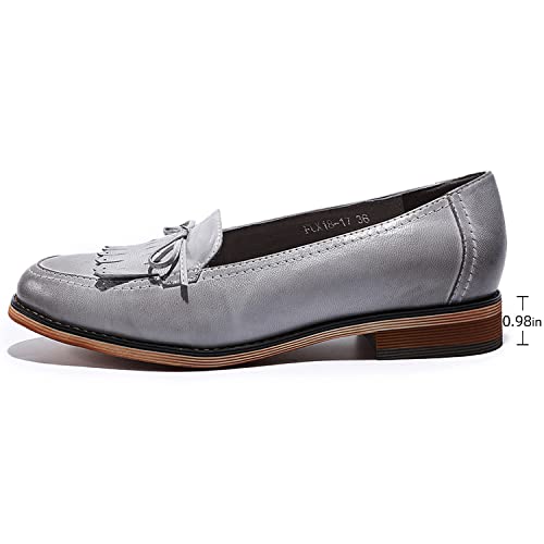 Image of Mona flying Women's Leather Tassel Loafers Slip on Flat Office Work Shoes