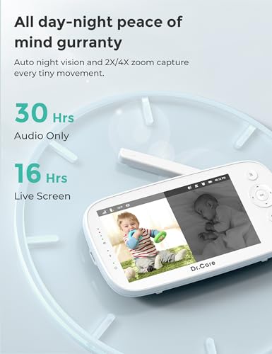 Image of Dr.Care NovaView Video Baby Monitor - 5 inch 1080P Split Screen Display, 5000mAh Battery, Clear Night Vision, Real-Time /VOX, 2X /4X Zoom, 1000ft Range, 2-Way Audio, Pan & Tilt, No WiFi Baby Camera