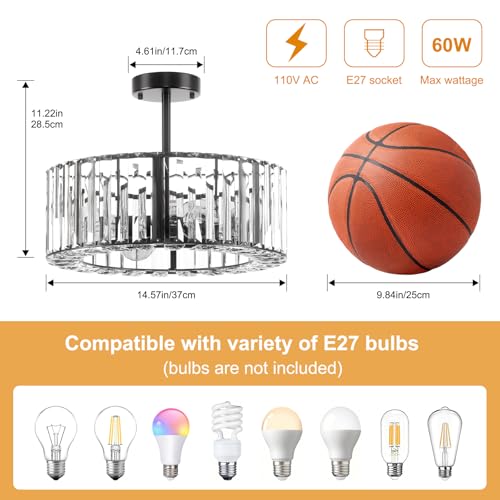 FRIDEKO HOME Modern Crystal Ceiling Lights Fixture 4-Lights, Round Black Chandeliers Ceiling Light with E27 Base, LED Light Fittings Ceilings for Bedroom, Living Room, Hallway, Kitchen - Image 2
