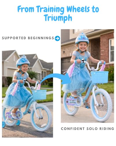 Image of bicystar Girls Bike Ages 2-8, 12-18 Inch with Training Wheels, Pink /Blue