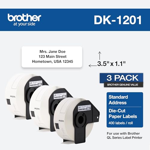 Image of Brother Printer Genuine Die-Cut Standard Rolled Address Labels QL Printer, (DK12013PK), 3 Pack Roll