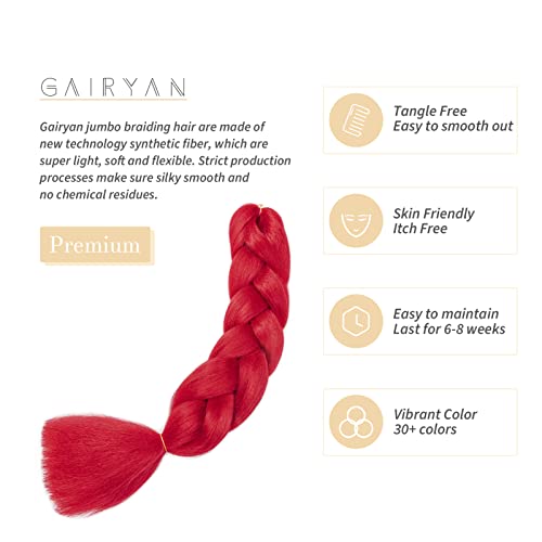 Gairyan Braiding Hair Extensions for Braiding 1 Bundle 100g 24" Ombre Jumbo Braiding Hair Colorful Synthetic Hair for Braid Soft Box Braids Crochet Twists (Red) - Image 3