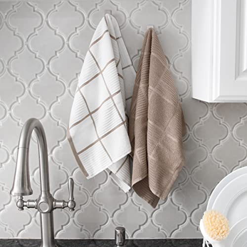 T-Fal Textiles 60959 2-Pack Solid & Check Parquet Design 100-Percent Cotton Kitchen Dish Towel, Sand, Solid/Check-2 Pack, 2 Count (Pack Of 1) #TOP3