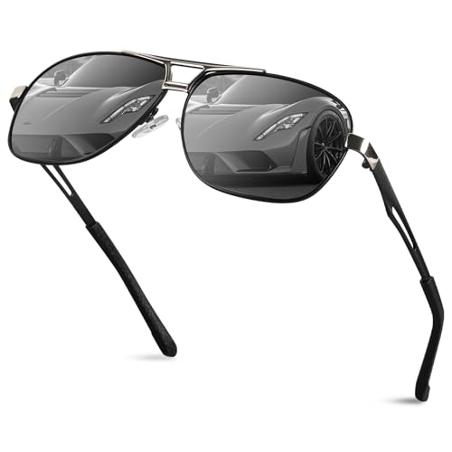 Men's Polarized UV400 Sunglasses - Black Frame, Lightweight 29g, Perfect for Fishing, Driving, Travel, Stylish Design, Polarized Lenses, Anti-Glare, UV Protection,Silvery