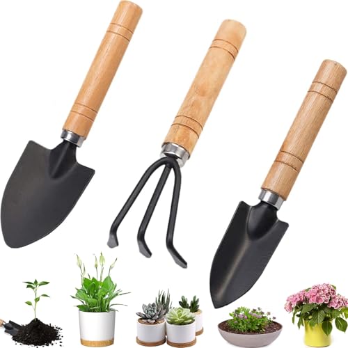 Mainiusi Attrezzi Giardinaggio per Bambini 3 Pezzi, Kit Giardinaggio Attrezzi da Giardino Mini Accessori Giardino Piccola Zappetta, Piccola Paletta, Rastrello para Piante Trapianto e Sciogliere