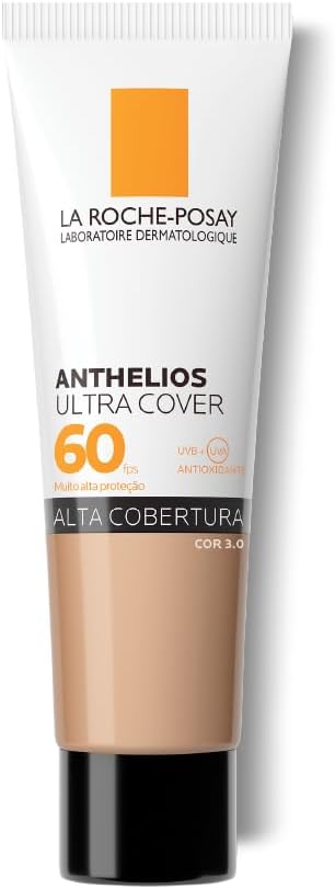 La Roche-Posay, Ultra Cover, Protetor Solar com Cor e Performance de Maquiagem, 12h de cobertura de base em uma única camada, Textura Fluida, Oil free, Toque Seco, FPS60, 30g