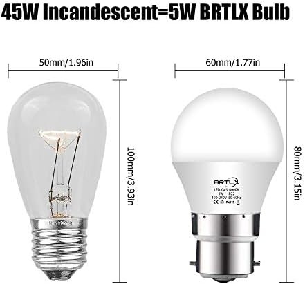BRTLX B22 Bayonet G45 LED Light Bulbs Mini Globe Cool White 6000K 5W Equivalent 45W Incandescent Bulb 200 Degree Beam Angle 400lm Non Dimmable 4-Pack