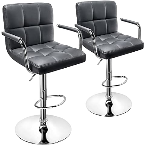 Huracan Bar Stools Set of 2 Grey Bar Chairs with Arms Swivel Counter Height Stools Adjustable Bar Stool with Back Bar Chair Armrest Modern Island Chairs for Kitchen 360 Degree Cover