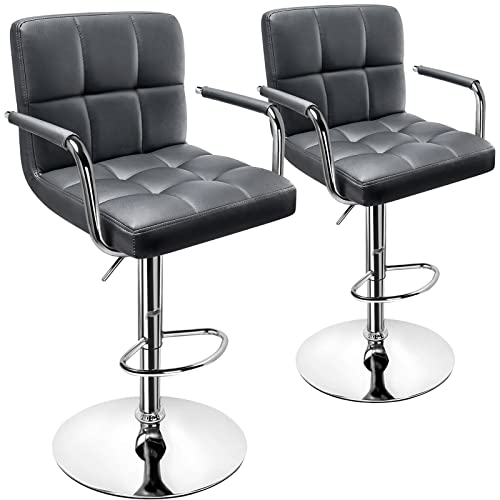 Huracan PU Leather Bar Stools Set of 2, Dark Grey/Silver