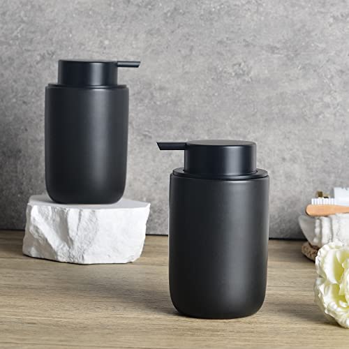 BosilunLife Black Soap Dispenser Set - 2 Pack 12oz Ceramic Dish Soap Dispenser with Rust Proof Pump for Kitchen, Hand Soap and Lotion Set Suitable for Farmhouse Bathroom Decor with Waterproof Labels by BosilunLife - Image 6