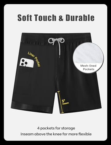 Image of APTRO Men's Swim Trunks with Compression Liner 5 Inch Bathing Suit Beach Swimsuits