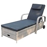 Calma Lux® Gartenliege Sonnenliege Rattanliege mit Stauraum neigbarer Rückenlehne Gartenmöbel Liege mobil mit Kissen, Polyrattan+Metall, 200 x 75 x 30-92 cm (Beige/Dunkel-grau)