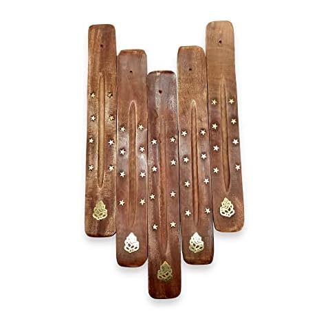 Vedmantra® Set Of 5 Wooden Incense Stick Holder - Traditional Flat Incense Stick Holder for Home, Office and Temple -Suitable for Meditation, Yoga and Aromatherapy (Design-6) Cover