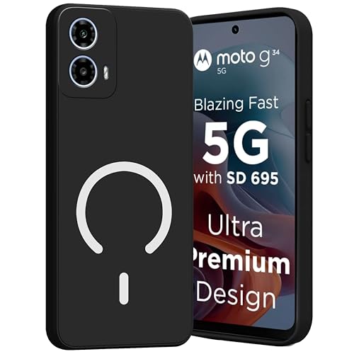 Image of SBMS Silicone Back Cover Case for Motorola G34 5G /Moto G45 | Soft Micro-Fibre Lining Inside | Magsafe Print On Back Side Camera Protection Bump | Shockproof Case For Moto G45 (Magsafe Print Big Black)