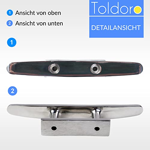 Toldoro® Klampe 150mm aus Edelstahl rostfrei V4A, 2 Bohrungen/Belegklampe, Bootsklampe mit elektropolierter Oberfläche/Festmacher für Sonnensegel oder als Boot Zubehör