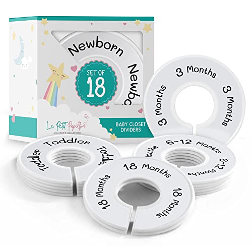 Image of Le Petit Papillon Baby Closet Dividers (Set of 18) - Size Newborn to Toddler (Single Month and Ranged Age Months) - Unisex Girl and Boy - Gender Neutral Nursery Decor