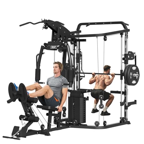 SPART All-in-One Home Gym Workout Station,Smithe Machine Home Gym Power Cage,Professional Functional Trainer for Couples & Family Strength Training,Leg Press, LAT Station for Full Body Training, Black