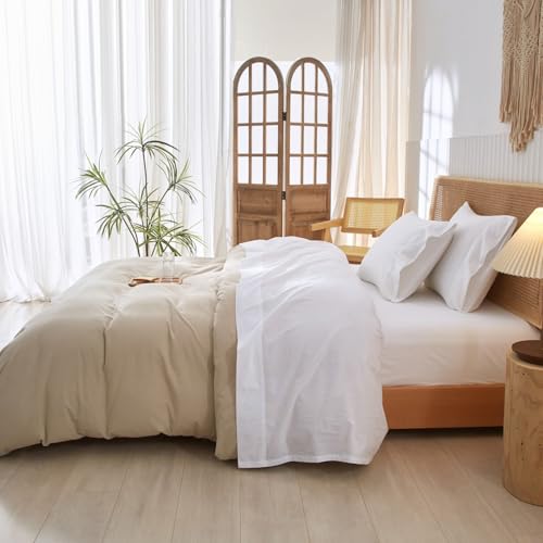 LIFETOWN 100% Washed Cotton 4 Pieces Sheet Set Linen Feel Natural Wrinkle Breathable Lightweight (King, Bright White) by LIFETOWN - Image 3