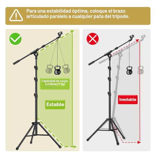 Miniatura 7 de Tonor Soporte De Micrófono Con Soporte Para Tableta Y Móvil, Trípode Suelo Con Altura Y Ángulo Ajustables, Soporte Resistente Para Conciertos Videoconferencias Escenarios Con Bolsa De Transporte, T35
