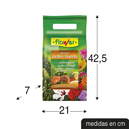 Flower - Abono Organo-Mineral para Huerta y Jardín | Con Humus Beneficioso | Ideal para Todo Tipo de Plantas | Formato Granulado, No aplica, 21x7x42.5 cm, Abono sólido