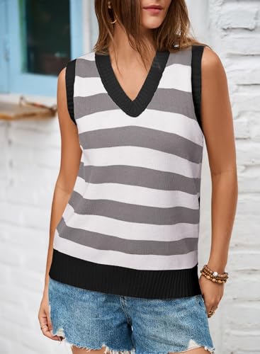Image of EVALESS Sweater Vest Women V Neck Knit Sleeveless Tunic Tank Tops Casual Pullover Sweater Spring Trendy 2026 Outfits
