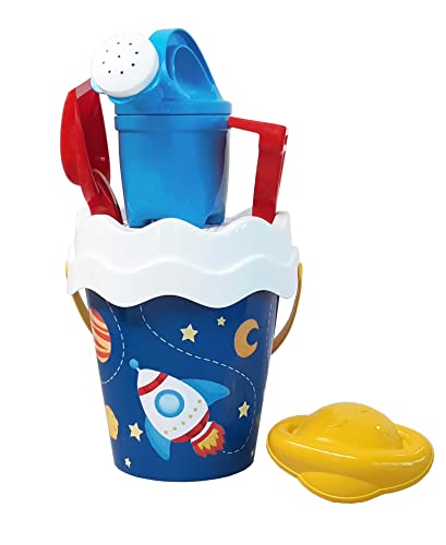 Space Bucket Set, Sand Toy, 6 Pieces, Bucket, Strainer, Sand Shape, Shovel, Rake, Waterer, 16 cm, Diameter: 17 cm, from 10 Months