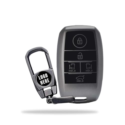 Image of SIAGO Premium TPU Car Key Cover and Metal Keychain Compatible with Kia Carnival 5 Button Flip Key (Grey)