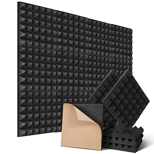 Lot de 12 Panneaux de Mousse Acoustique, Mousse Anti bruit Panneaux Acoustiques, ignifuges Autocollante, pour Podcasting, Studios d'enregistrement, Bureaux, Avec auto-adhésif, 30 x 30 x 5 cm
