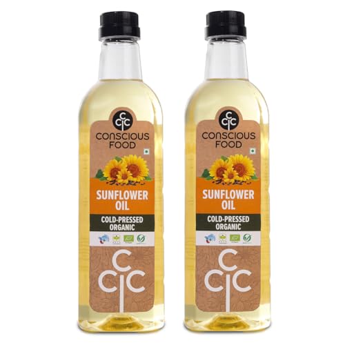 Image of Conscious Food Cold Pressed Sunflower oil in PET bottle | 1000 ML | High in Antioxidants, Delicious & Healthy | Pack of 2