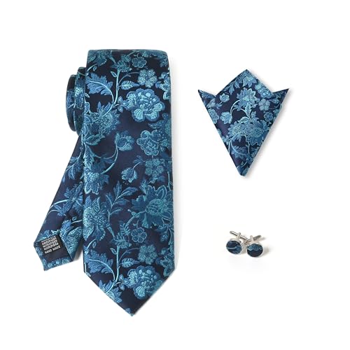 Image of Men's Tie Set with Pocket Square and Cufflinks | 100% microfiber; tie 59 x 3.15 in; square 10 x 10 in; gift box included