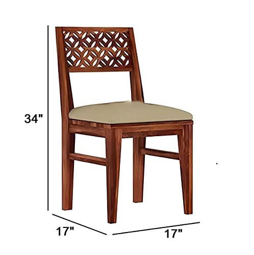 Image of DIA Chitra Furniture Sheesham Solid Wood Six Seater Honey Finish Dining Table Set with 4 Chair and 1 Bench, Cream Cushion