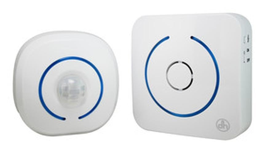 Avisador de presencia inalámbrico IR, detector de movimiento, instalación fácil, útil para seguridad y monitoreo de espacios.