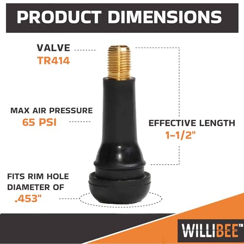Image of WILLIBEE TR414 Tyre Valve Stem, EPDM Rubber Tubeless Tire Valve Stem for Car (TR414-5Pcs)