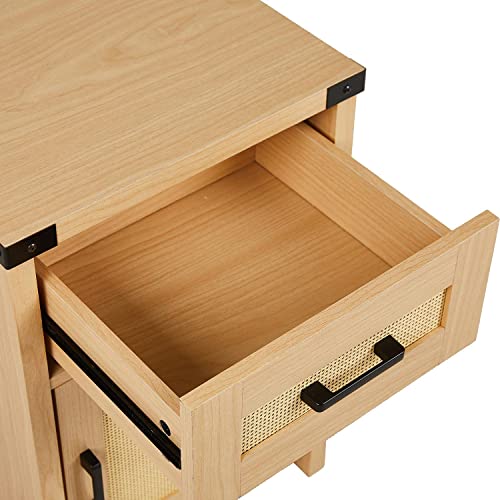 HOSEOKA Rattan Nightstand, Bedroom Night Stand with Drawer Wood Accent End Table Side Table with Storage, Kids Small Nightstand - Image 8