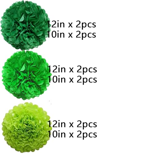 Image of We Moment Green Paper Pom Poms Decorations for Wedding Birthday Party Decoration Ceiling Wall Hanging Tissue Flowers - 12pcs,3 Colors (Dark Green, Light Green) of 12 Inch, 10 Inch