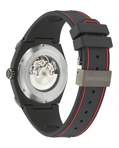 Ferragamo Ferragamo Supreme Skeleton Collection Luxury Mens Watch Timepieces with a Black Strap and Dial Featuring a Gun Case3