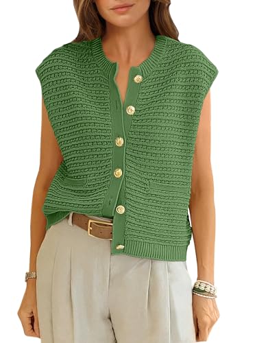 ANRABESS Women Sweater Vests Sleeveless Cardigan Casual Loose Knit Button Down Sweater Tops 2025 Spring Summer Trendy Outfits