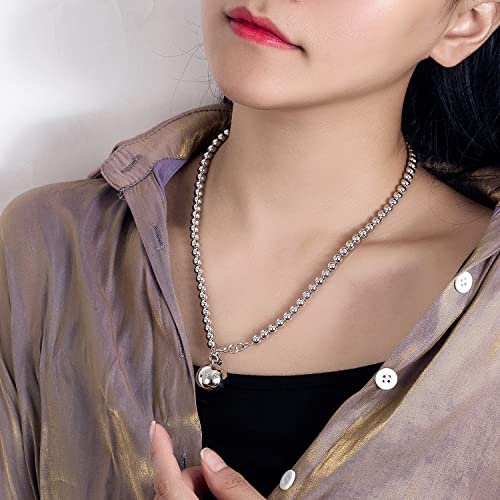 Italy Fashion Women 925 Sterling Silver Bead Necklace Bell and Heart Pendant 4MM 6MM Round Prayer Beads Link Chain 18 "20" 22 "24" 26 "28" 30" 32" 34" Jewelry Gift4