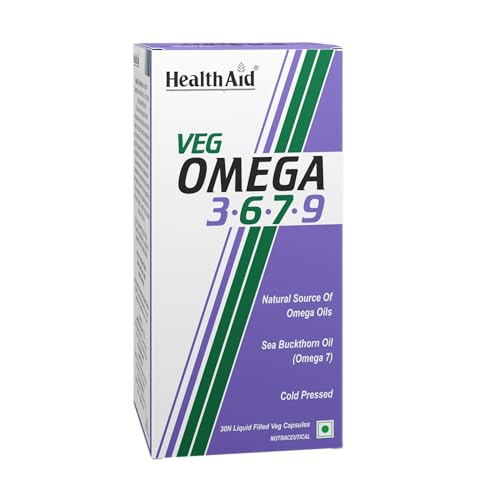 Image of HealthAid Veg Omega 3 6 7 9 - Plant-Based Fatty Acid Supplement for Heart, Brain, Joints & Digestion Support | High Absorption | 30 Softgel Capsules for Men & Women