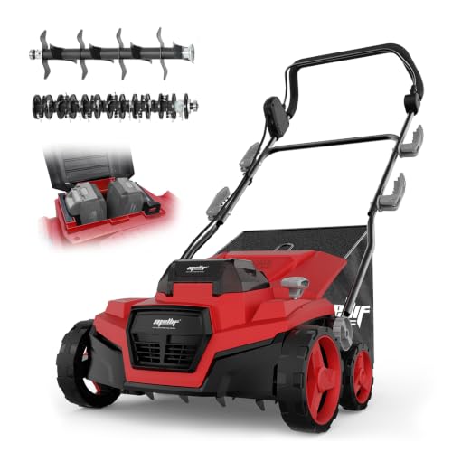 Cordless Lawn Dethatcher Compatible w/Milwaukee 18v Battery(Tool Only), 36V Dual Battery Powered Brushless 2-in-1 Scarifier, 15’’ Wide, 12Gal Collection Bag, Air Boost Technology, 5 Adjustable Depth