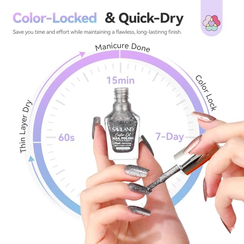 Image of SAVILAND Color Artistry Glitter Nail Polish Set: 6pcs Holographic Diamond Sparkle Shades Fingernail Polish Non-Gel, Quick-Dry & 7 Days Nail Lacquer Kit for Women Manicures Toe Nail Art DIY Salon Home