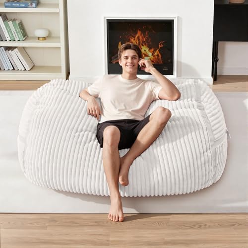 Image of 4FT Bean Bag Chair 4'Big Bean Bag Chairs with Adults, Large Beanbag Chair | Bean bag Lounger with Machine Washable Cover Corded Plush Fabric, Comfy Chairs for Living Room Bedroom Dorm, Beige