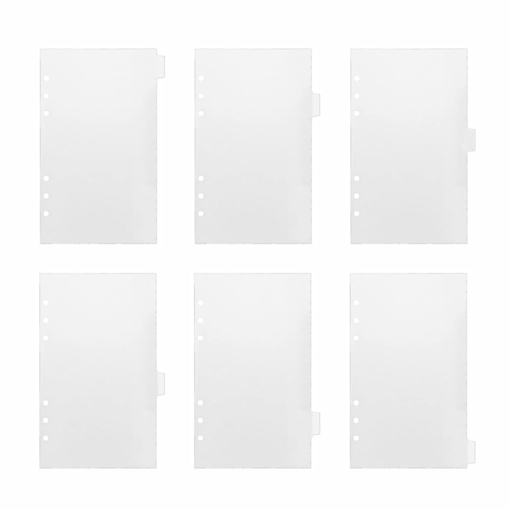 6PCS A6 Page Dividers for 6-Ring Binder, Plastic Index Sheet Insertable Notebook Planner Tabs, Loose-Leaf Binder Accessory (White)