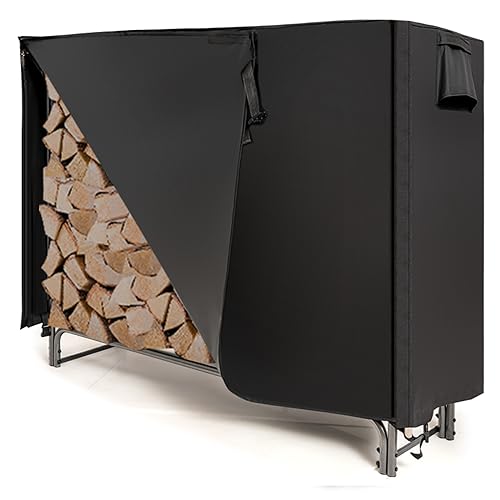 GiantexUK 4FT/5FT/6FT/8FT Firewood Rack with Waterproof Cover, Metal Log Storage Rack Holder with...