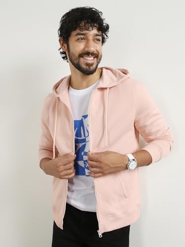 Image of Nobero Classic Zipper Hoodie for Men | Zip Up Hoodies for Men | Regular Fit | Full Zip Closure | Drawstring Hood | Zipped Hooded Sweatshirt | Cotton Rich Zipper Fleece Hoodie