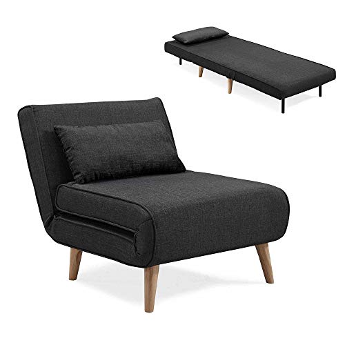 Skandinavischer Sessel, ausklappbar, Stoff, Schwarz
