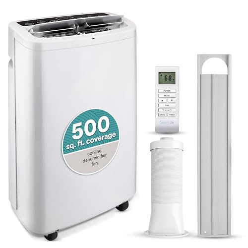 SereneLife Small Air Conditioner Portable 14,000 BTU with Built-in Dehumidifier - Portable AC unit for rooms up to 650 sq ft - Remote Control, Window Mount Exhaust Kit