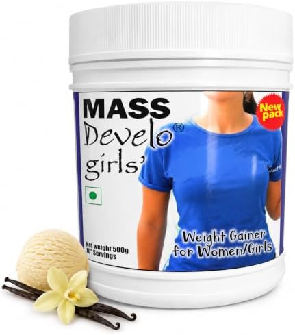 Develo Weight Mass Gainer Protein Shake Powder for Fast Gain in women girls, Nutrition Food Supplement, Protein Supplement with Natural Fat Energy I 27 Vitamins & Minerals I 500gm Vanilla Flavour
